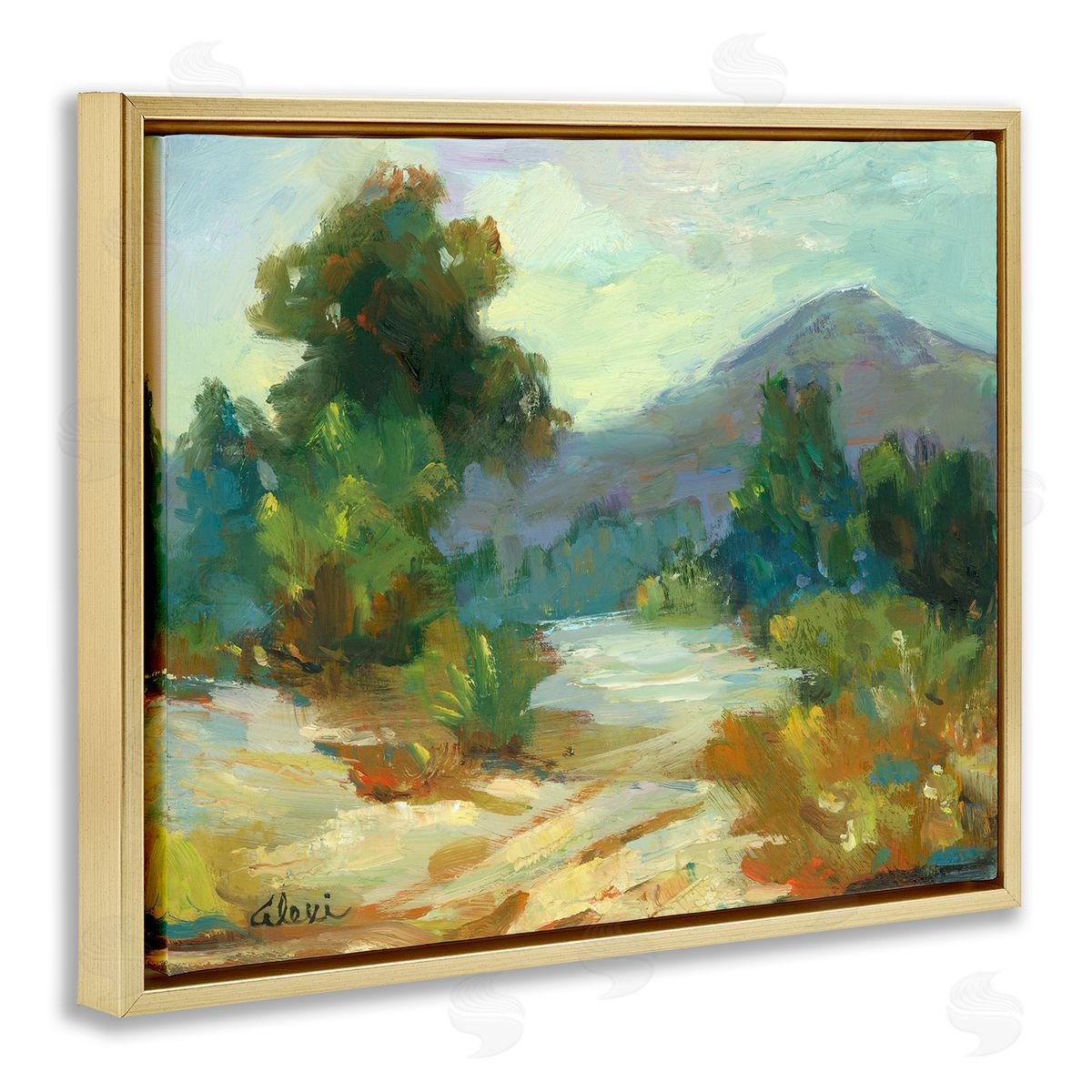 Alexi Fine Fall Time Mountain View Gold Floating Frame Canvas Wall Art Print