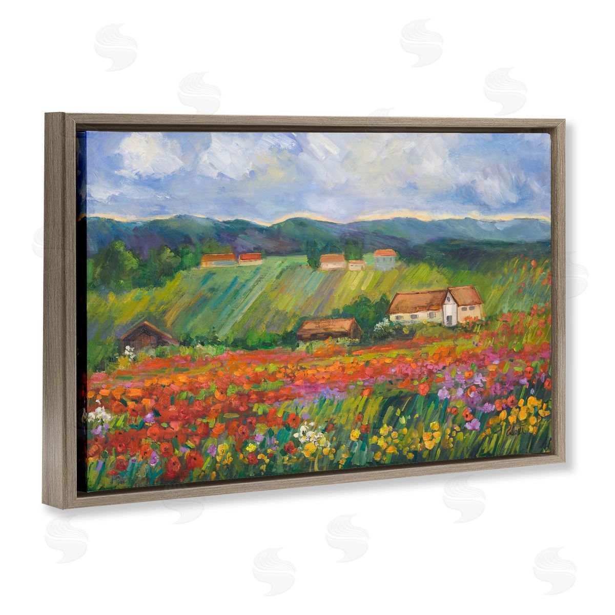 Spring Glory Lush Meadow Brown Floating Frame Canvas Wall Art, Home Decor by Alexi Fine