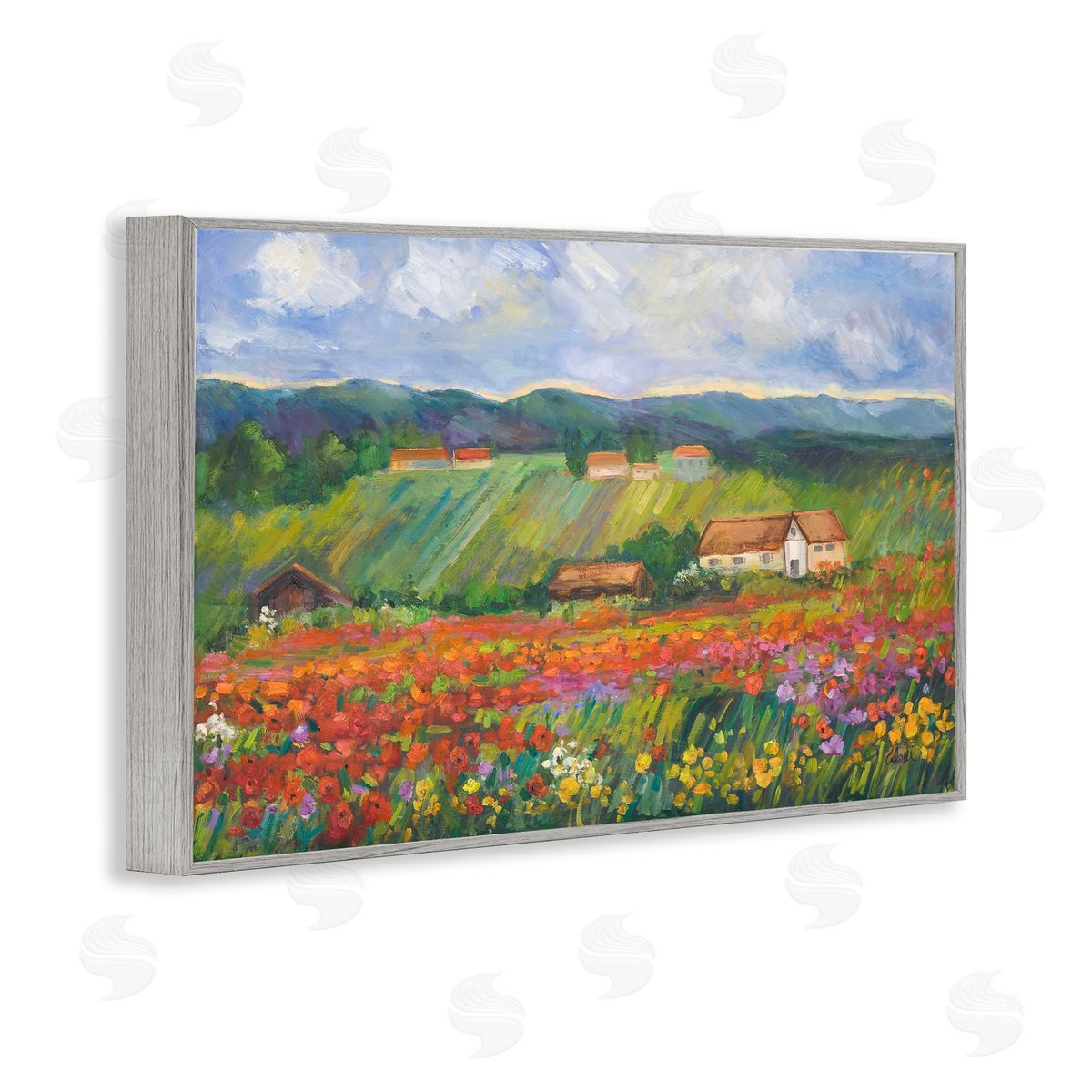 Spring Glory Lush Meadow Grey Frame Print Wall Art, Home Decor by Alexi Fine