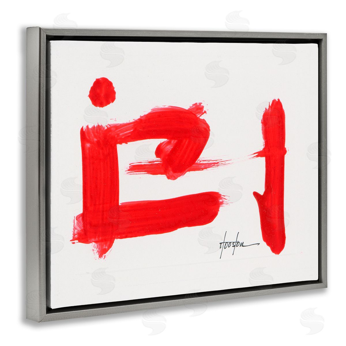 Daniel Houston Abstract Red Symbol Gray Floating Frame Canvas Wall Art Print