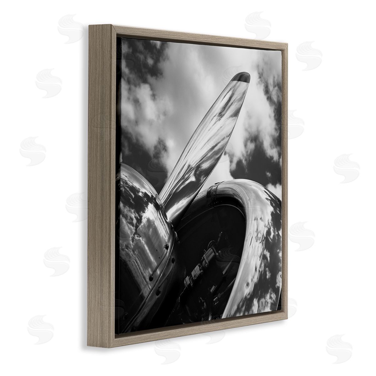 Chip Forelli Propeller with Cloud Reflection Brown Floating Frame Canvas Wall Art Print