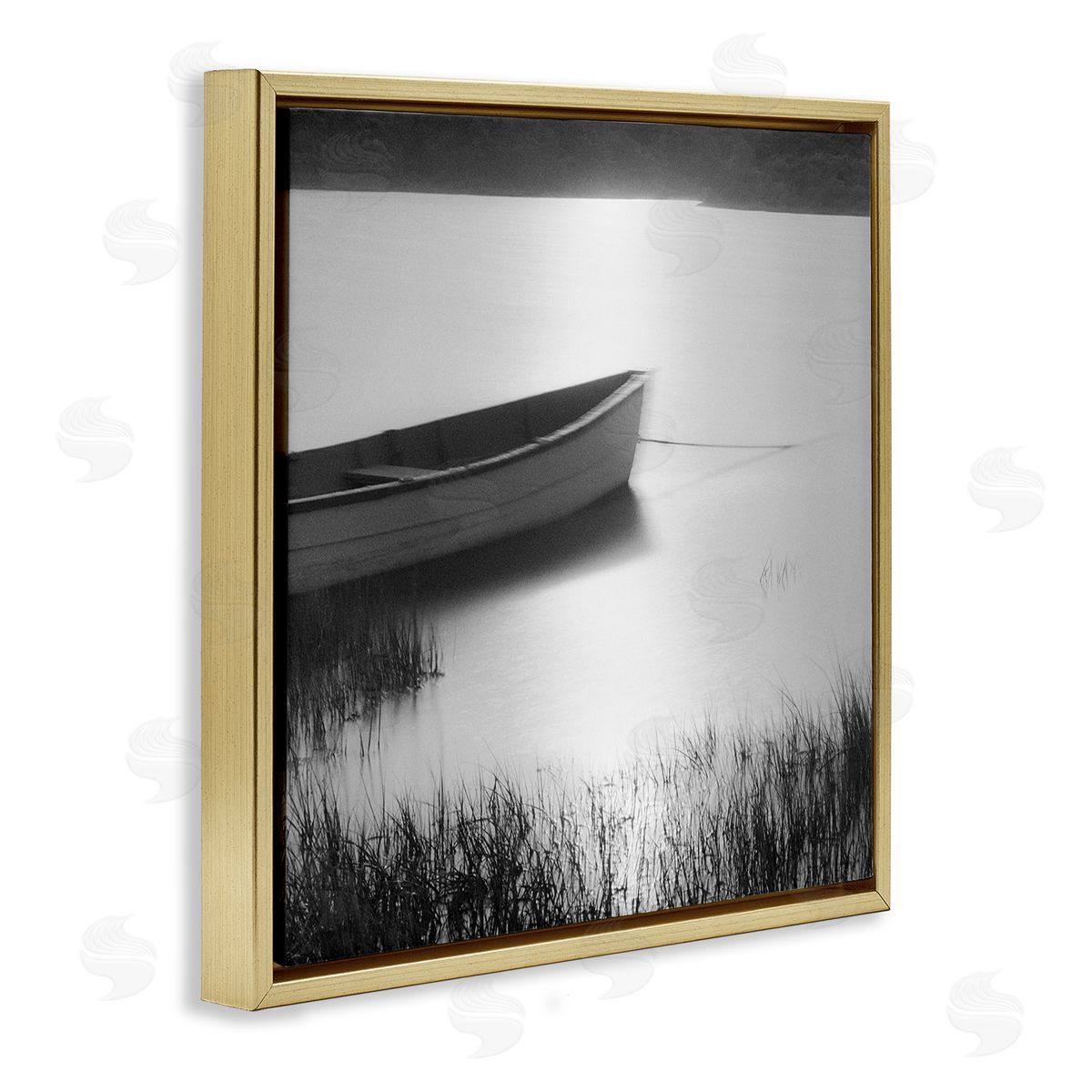 Chip Forelli Rowboat on Peaceful Shore Gold Floating Frame Canvas Wall Art Print
