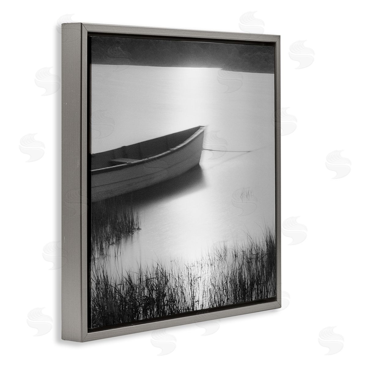 Chip Forelli Rowboat on Peaceful Shore Gray Floating Frame Canvas Wall Art Print
