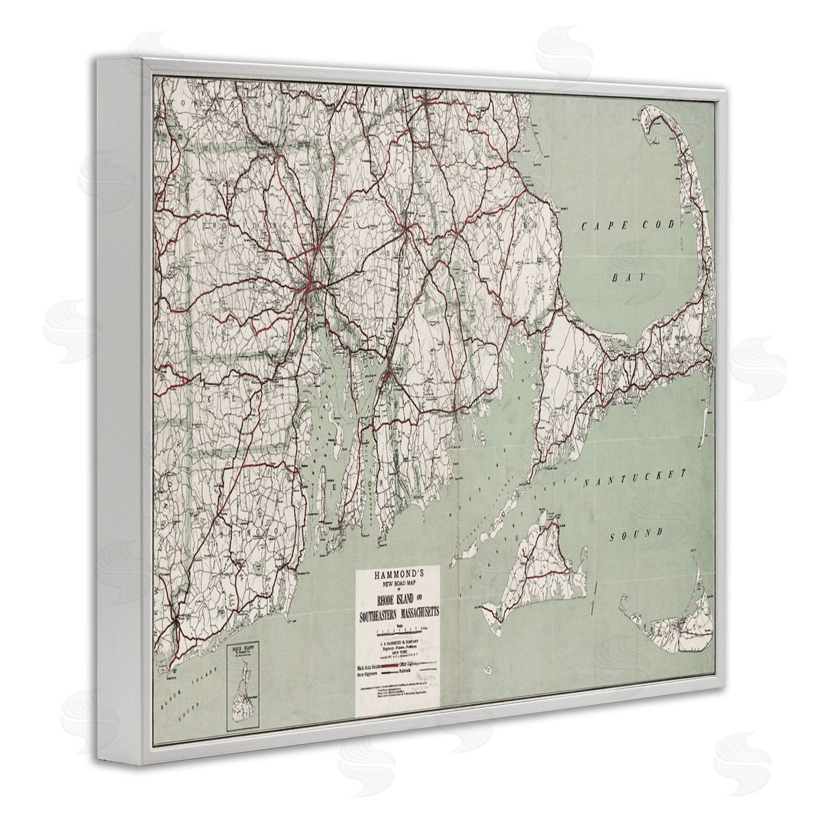 Graffitee Studios Cape Cod & RI Map White Framed Giclee Wall Art Print
