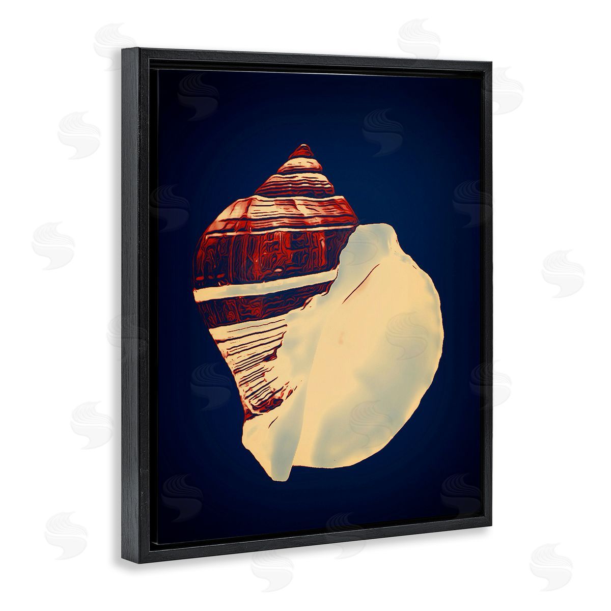 Fiber Conch on Blue Black Floating Frame Canvas Wall Art, Home Decor by Graffi*tee Studios