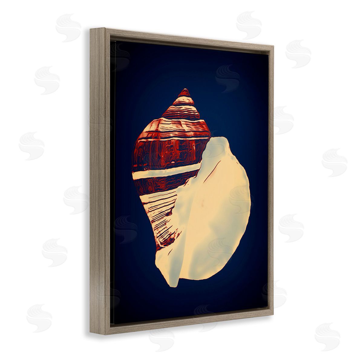 Fiber Conch on Blue Brown Floating Frame Canvas Wall Art, Home Decor by Graffi*tee Studios