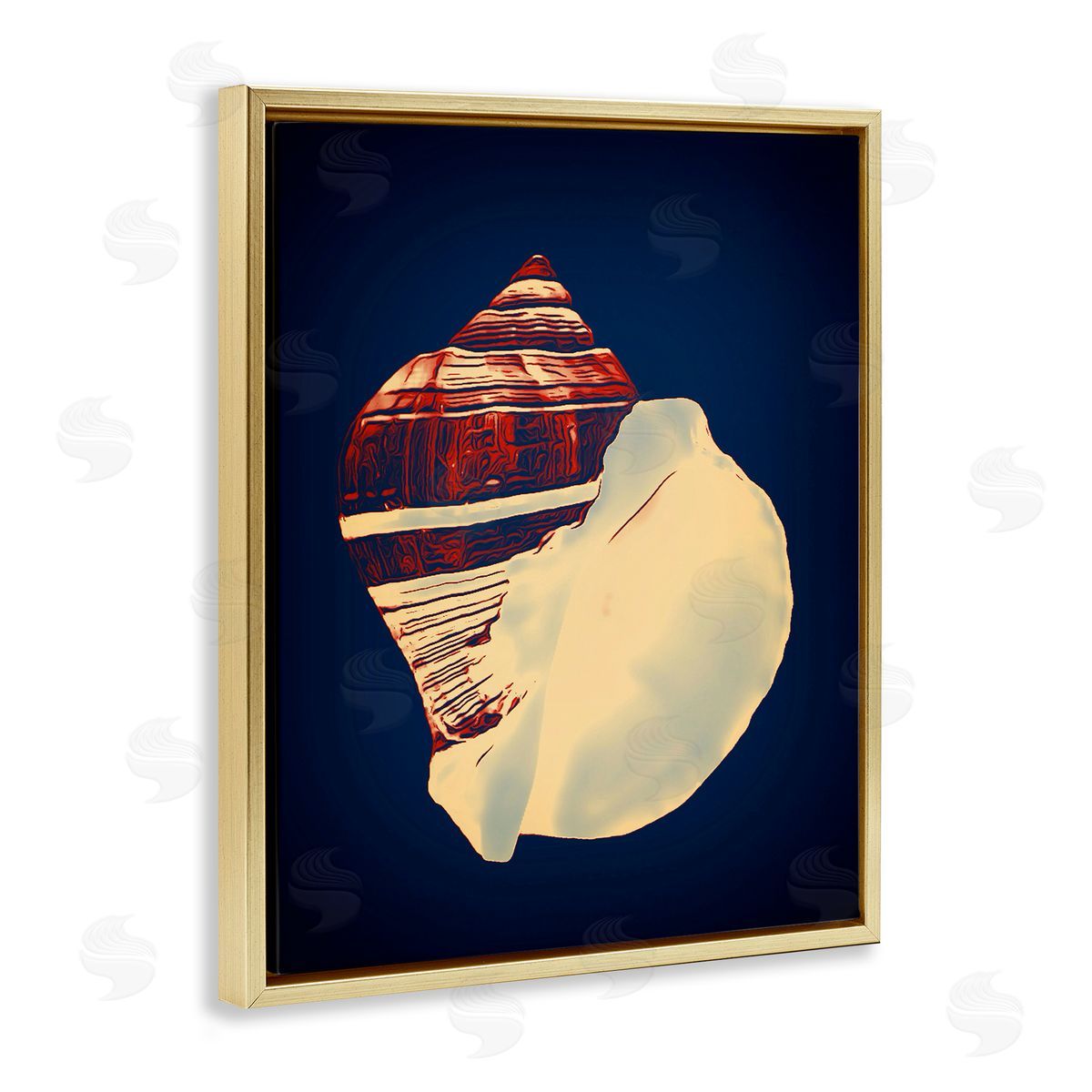 Fiber Conch on Blue Gold Floating Frame Canvas Wall Art, Home Decor by Graffi*tee Studios