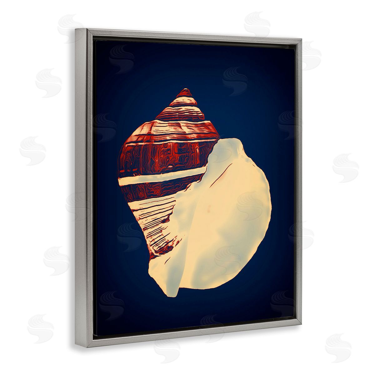 Fiber Conch on Blue Grey Floating Frame Canvas Wall Art, Home Decor by Graffi*tee Studios