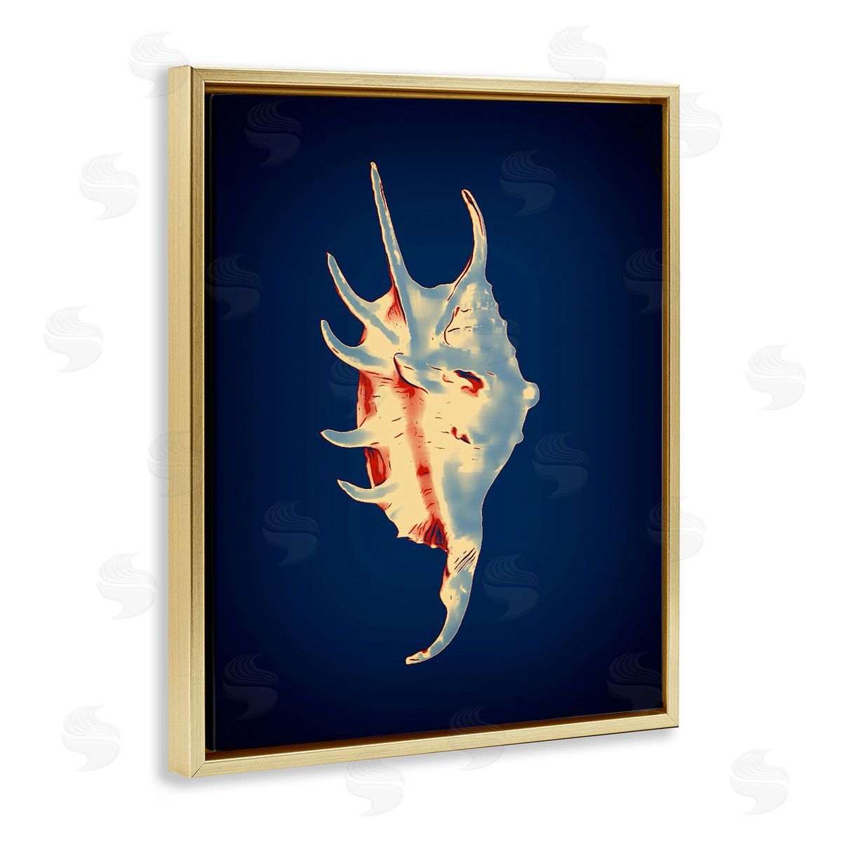 Spider Conch on Blue Gold Floating Frame Canvas Wall Art, Home Decor by Graffi*tee Studios