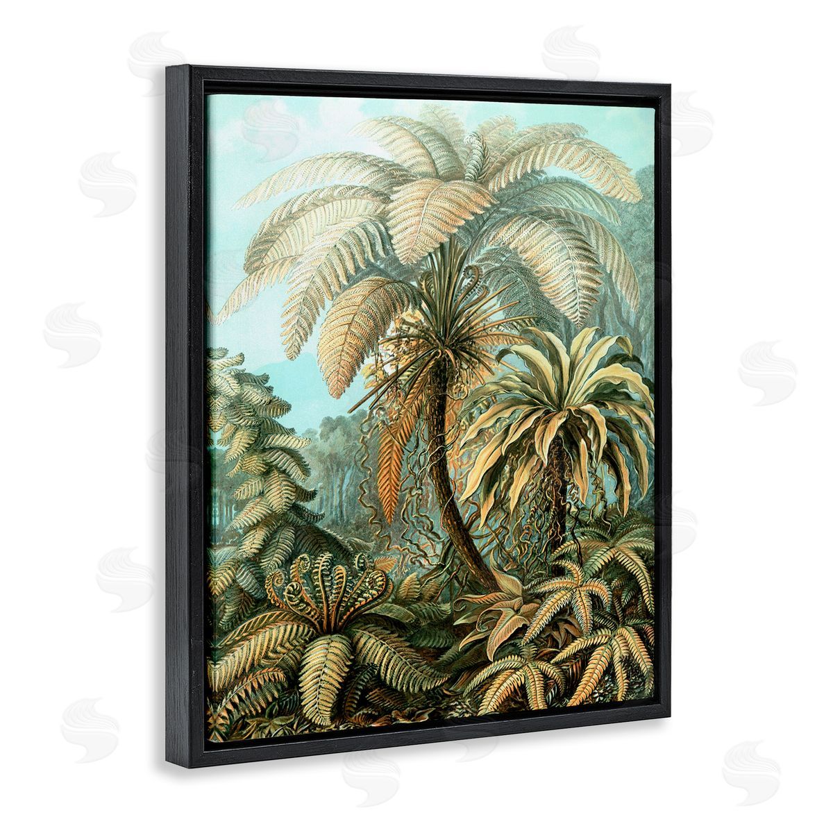 Detailed Palm Tree Leaves Black Floating Frame Canvas Wall Art, Home Decor by Graffi*tee Studios