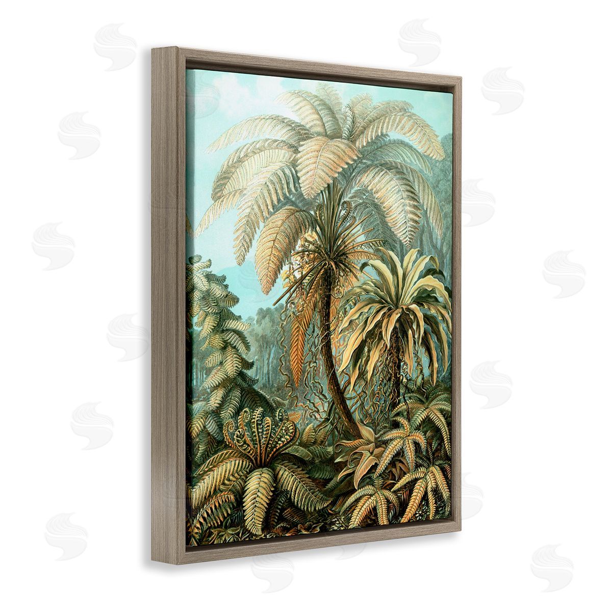 Detailed Palm Tree Leaves Brown Floating Frame Canvas Wall Art, Home Decor by Graffi*tee Studios