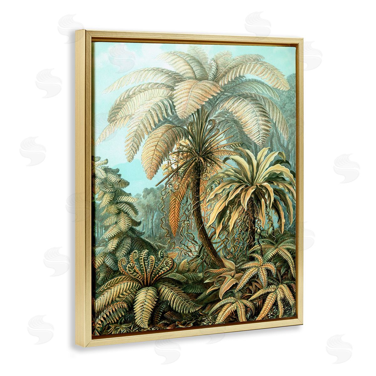 Detailed Palm Tree Leaves Gold Floating Frame Canvas Wall Art, Home Decor by Graffi*tee Studios