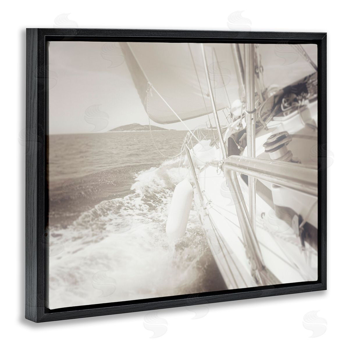 Graffitee Studios Splashing Boat Bow Black Floating Frame Canvas Wall Art Print