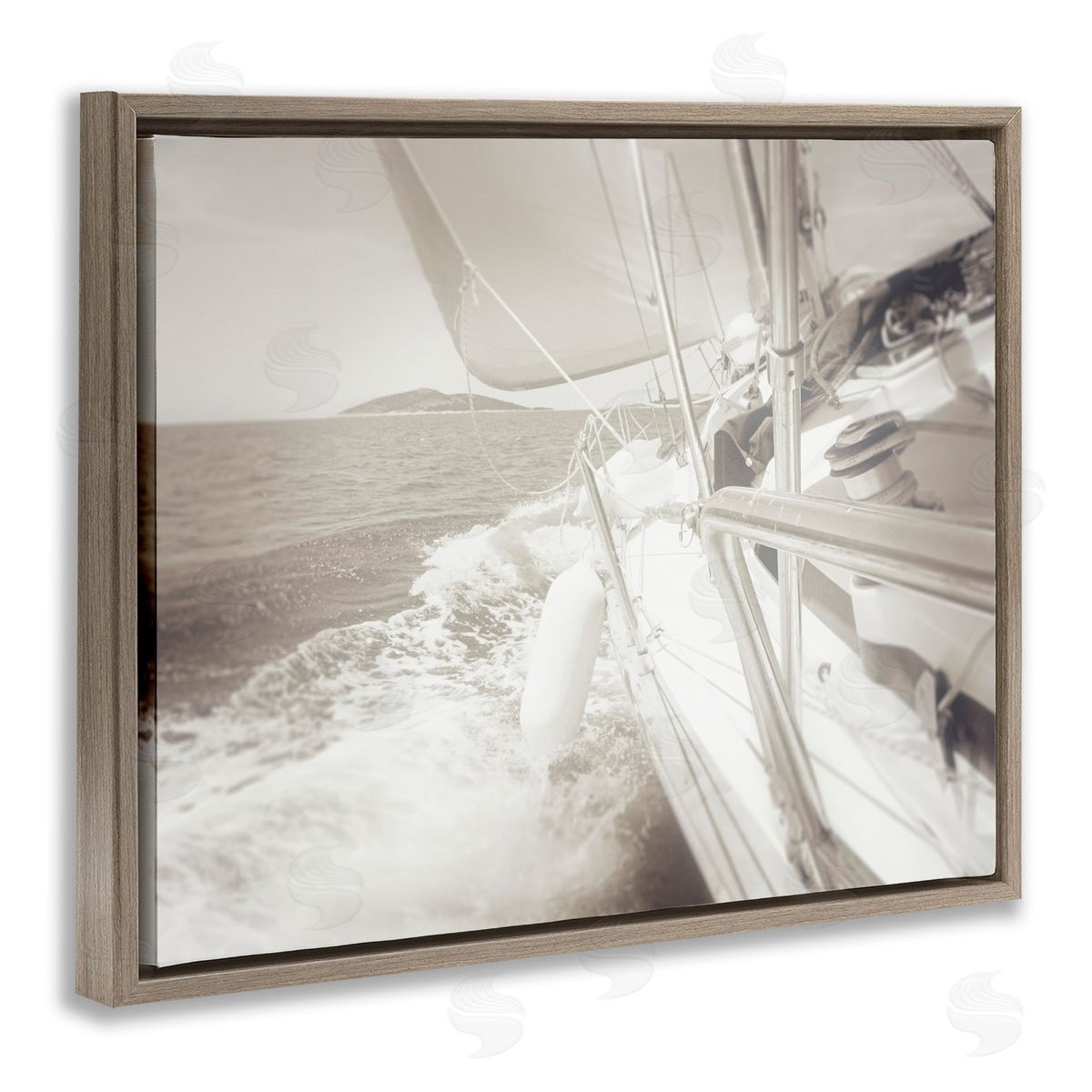 Graffitee Studios Splashing Boat Bow Brown Floating Frame Canvas Wall Art Print