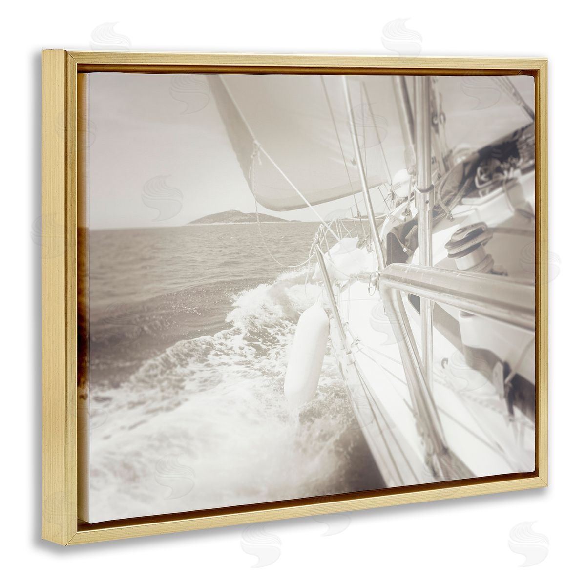 Graffitee Studios Splashing Boat Bow Gold Floating Frame Canvas Wall Art Print