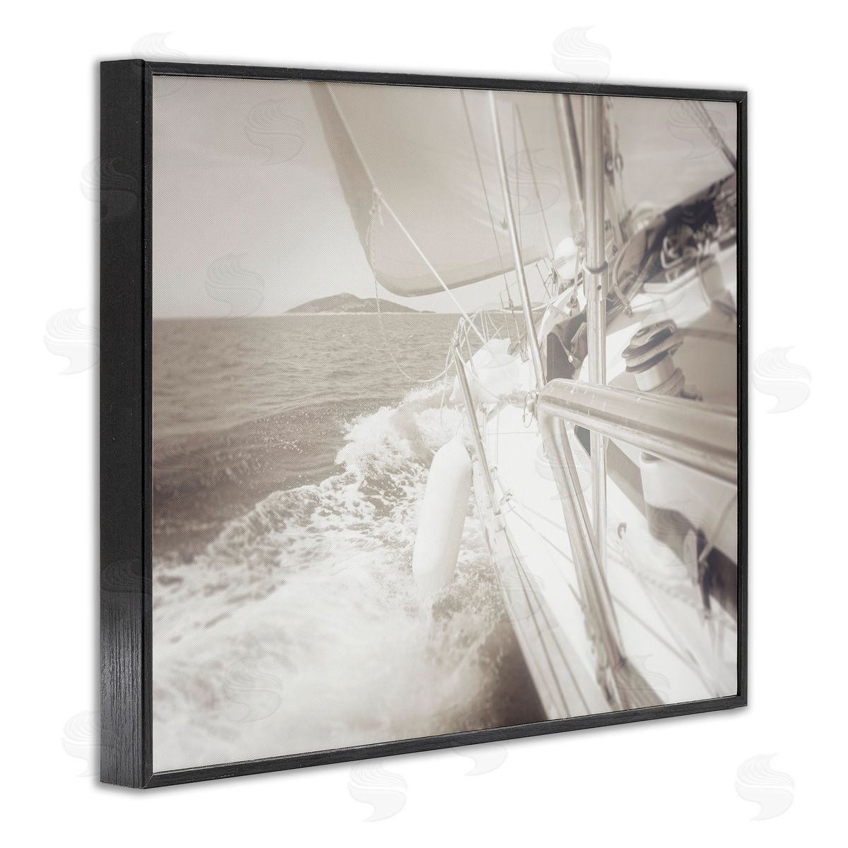 Graffitee Studios Splashing Boat Bow Black Framed Giclee Wall Art Print