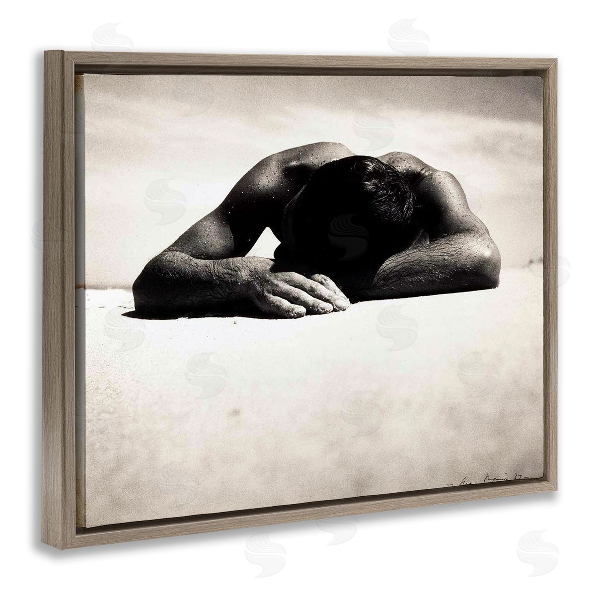 Graffitee Studios Sunbaker Beach Photography Brown Floating Frame Canvas Wall Art Print