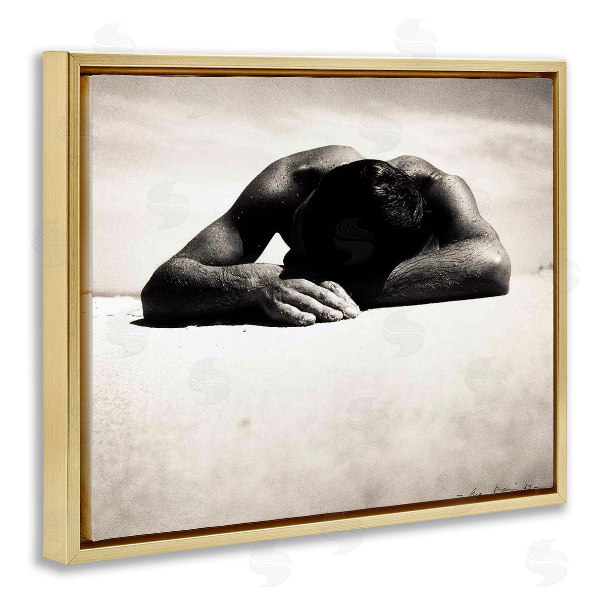 Graffitee Studios Sunbaker Beach Photography Gold Floating Frame Canvas Wall Art Print