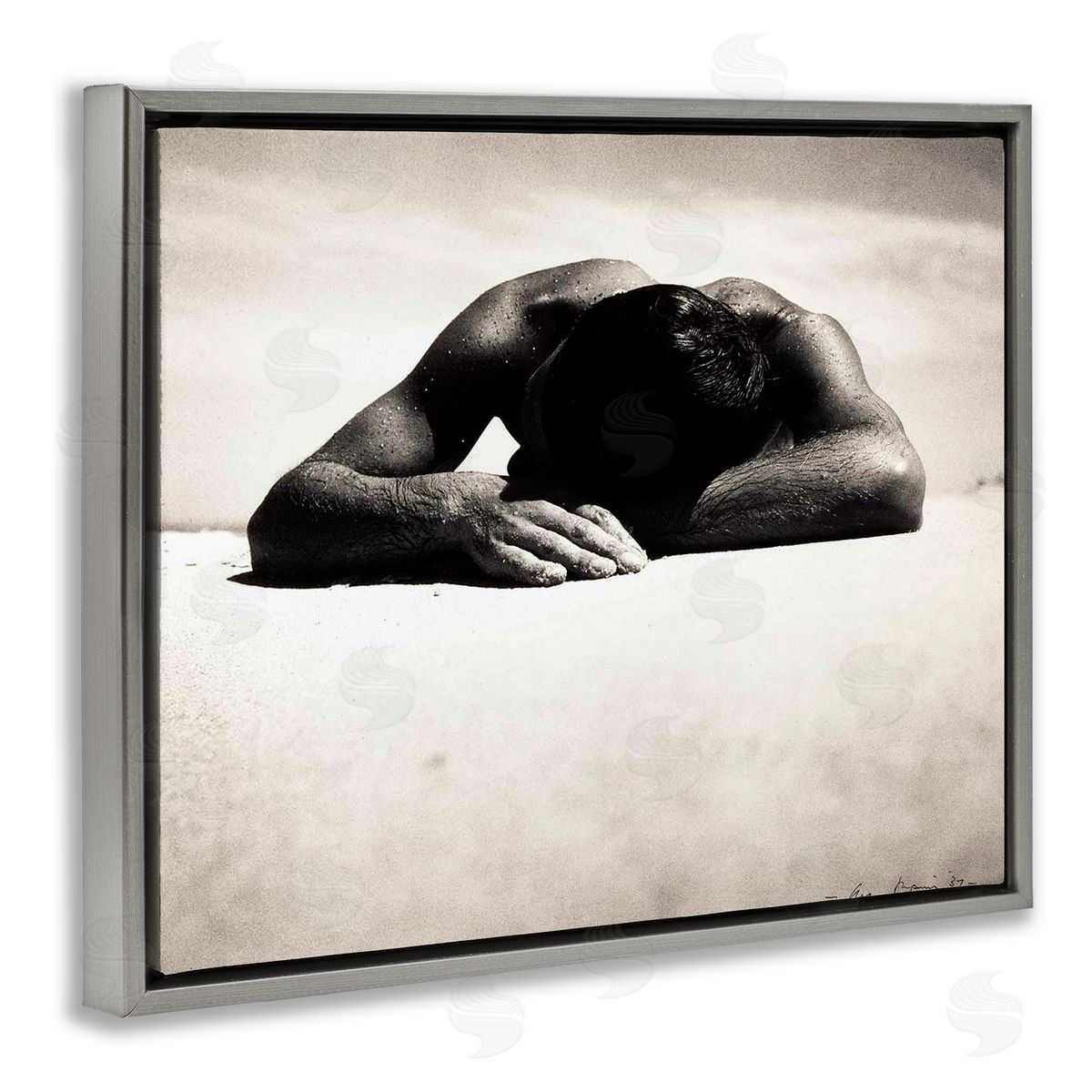 Graffitee Studios Sunbaker Beach Photography Gray Floating Frame Canvas Wall Art Print
