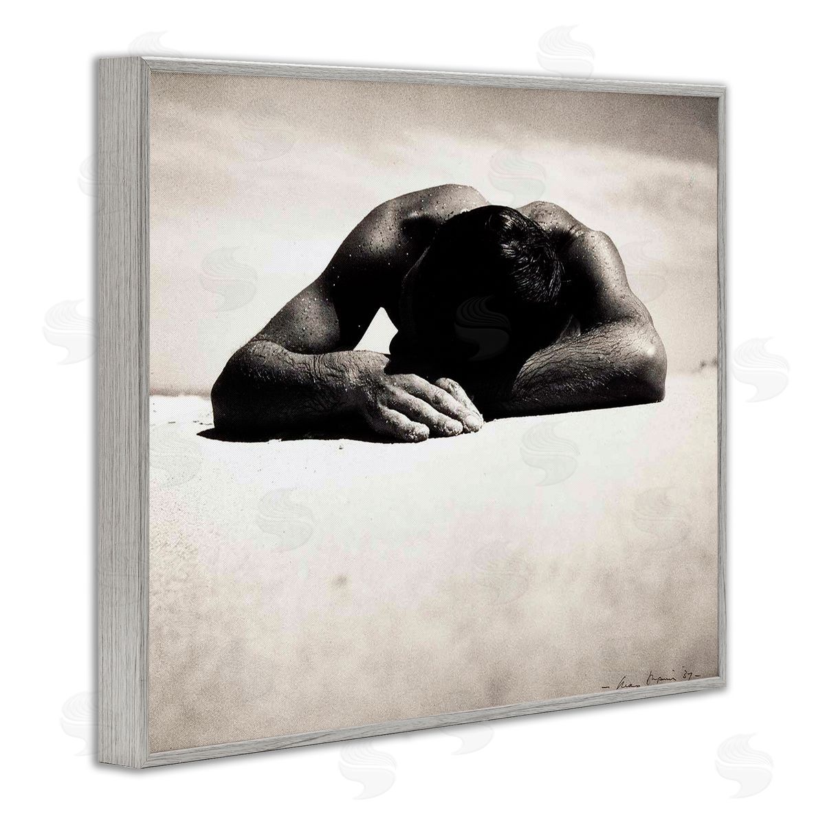 Graffitee Studios Sunbaker Beach Photography Gray Framed Giclee Wall Art Print