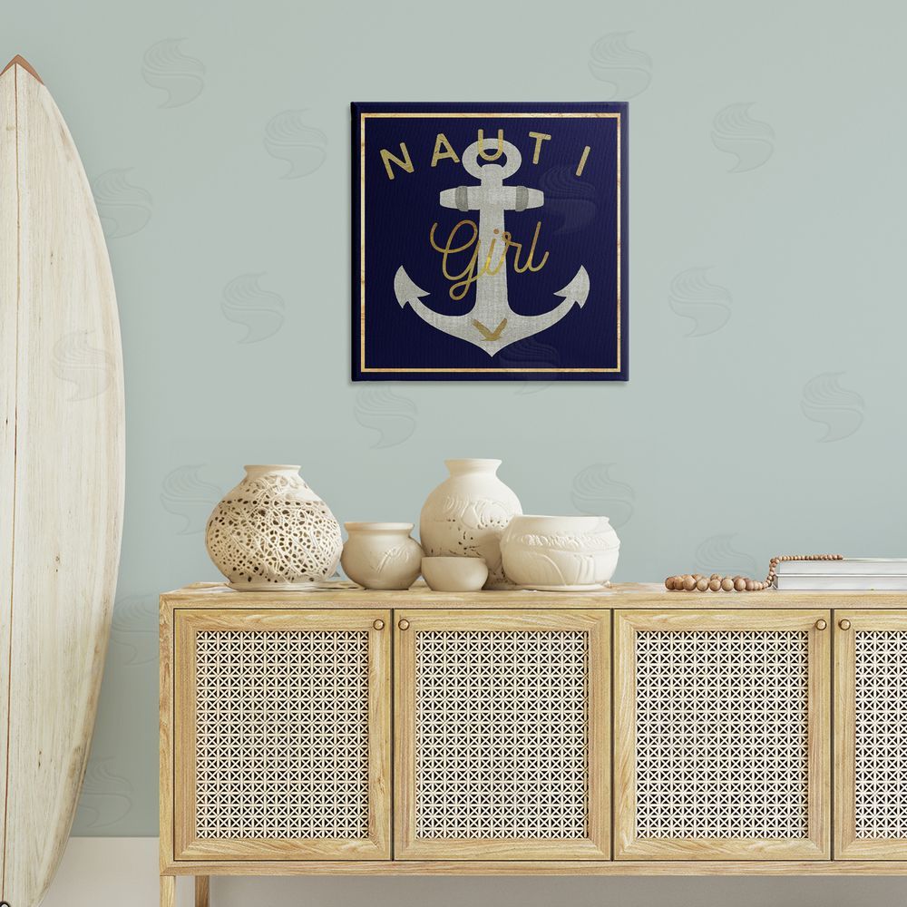 Graffitee Studios Nauti Girl with Anchor Canvas Wall Art Print in Room