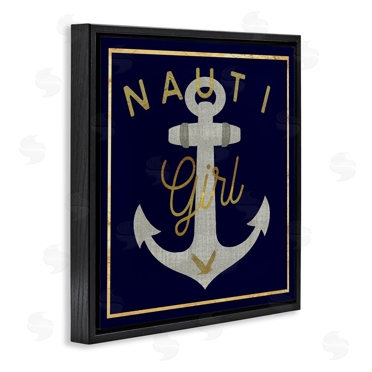 Graffitee Studios Nauti Girl with Anchor Black Floating Frame Canvas Wall Art Print