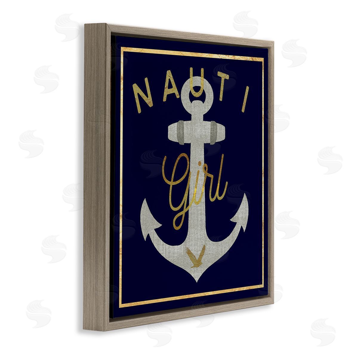 Graffitee Studios Nauti Girl with Anchor Brown Floating Frame Canvas Wall Art Print