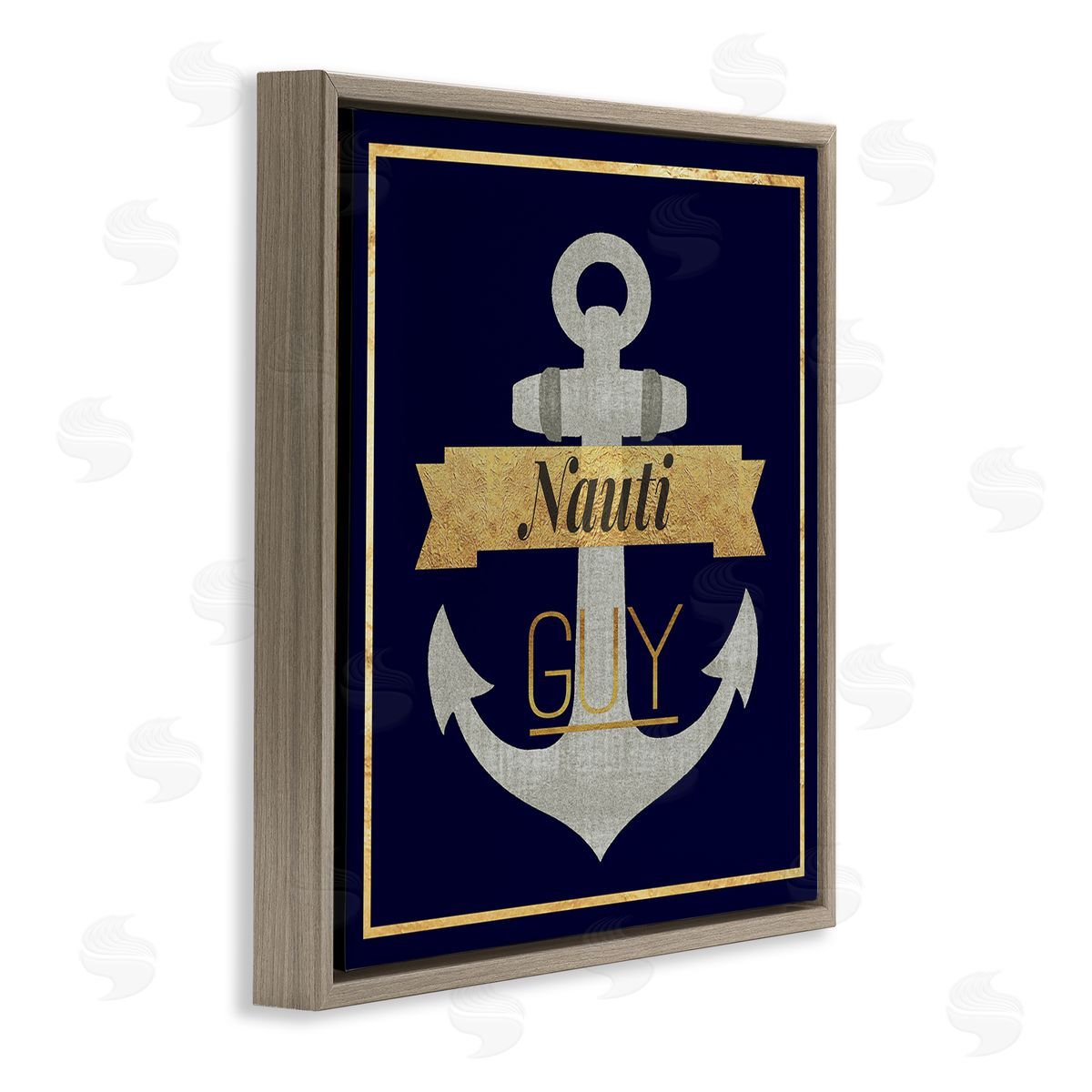 Graffitee Studios Nauti Guy with Anchor Brown Floating Frame Canvas Wall Art Print
