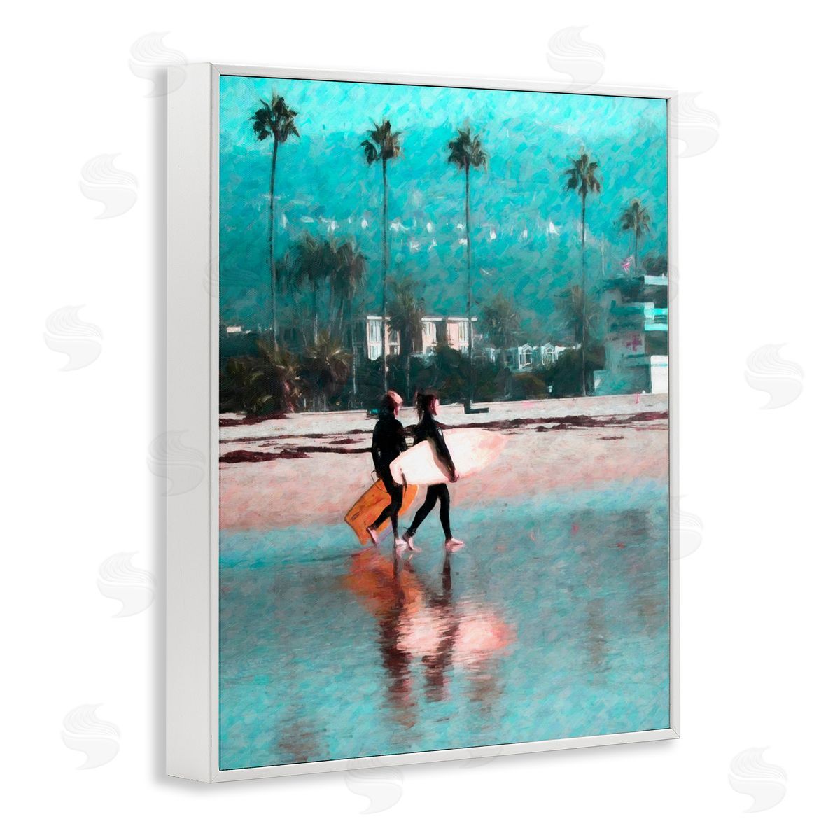 Surfers Beach Break White Frame Print Wall Art, Home Decor by Graffi*tee Studios