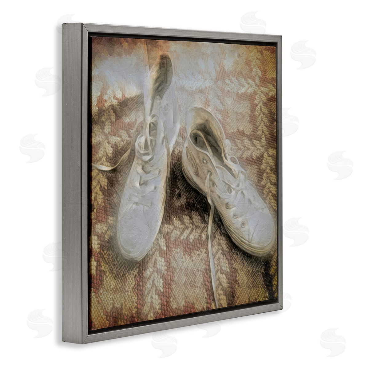 Graffitee Studios Vintage Classic High Tops Gray Floating Frame Canvas Wall Art Print