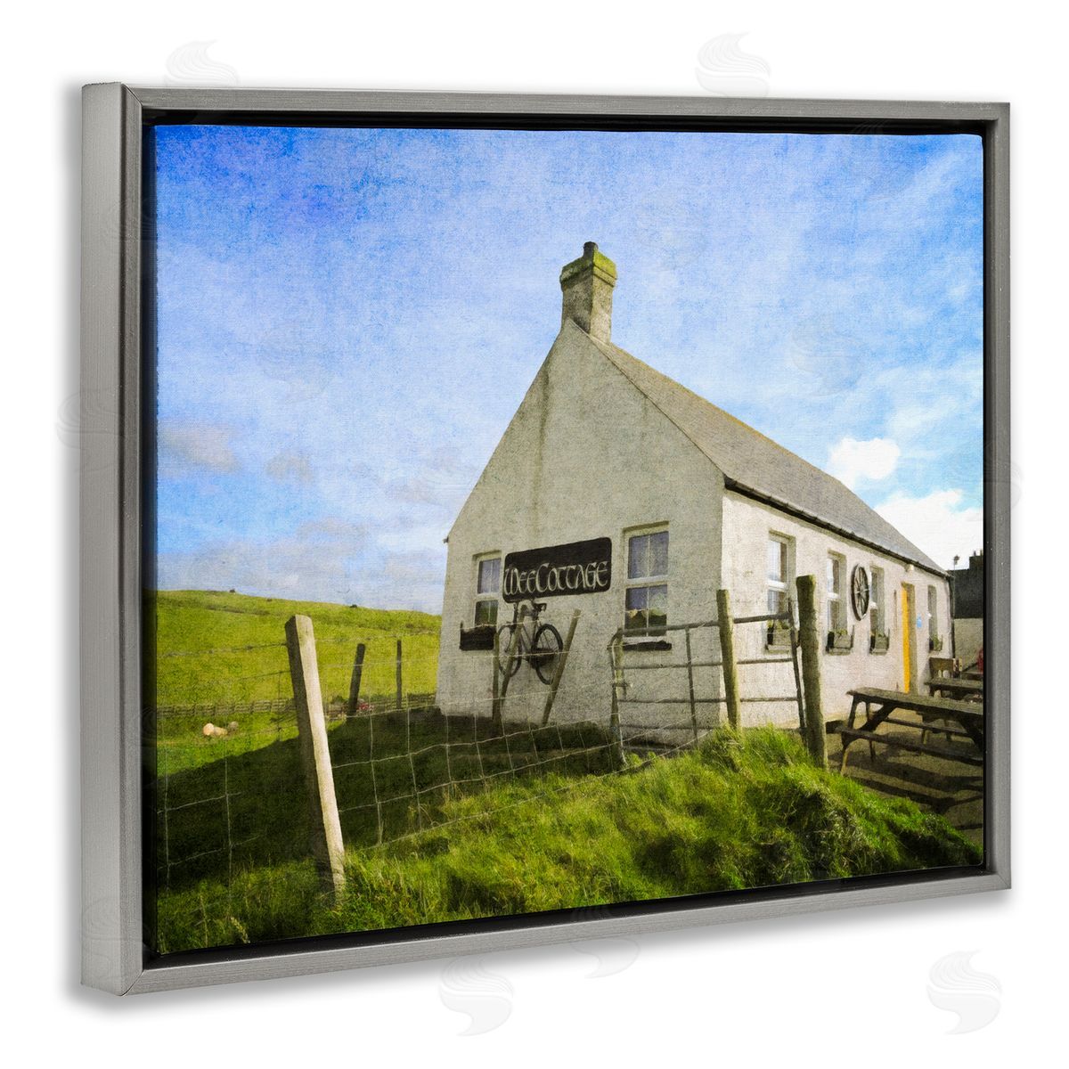 Graffitee Studios Wee Cottage Countryside Gray Floating Frame Canvas Wall Art Print