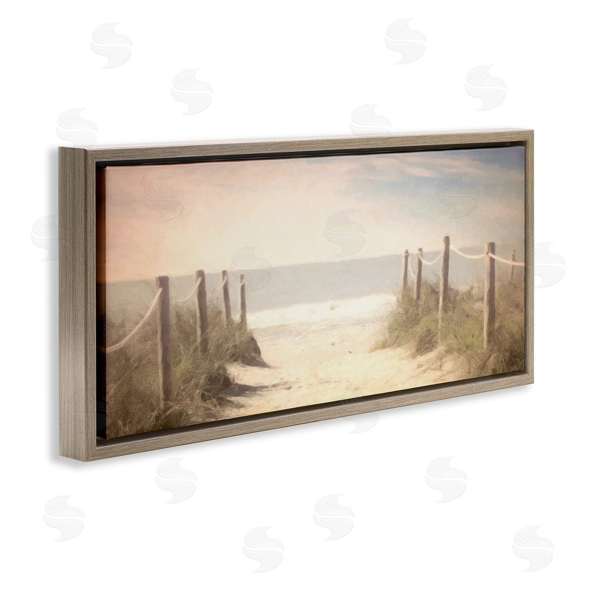 Dreamy Coastal Walkway Brown Floating Frame Canvas Wall Art, Home Decor by Graffi*tee Studios