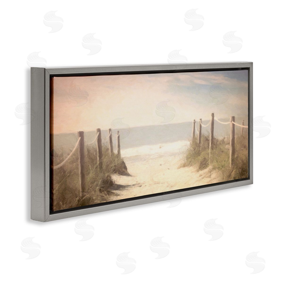Dreamy Coastal Walkway Grey Floating Frame Canvas Wall Art, Home Decor by Graffi*tee Studios