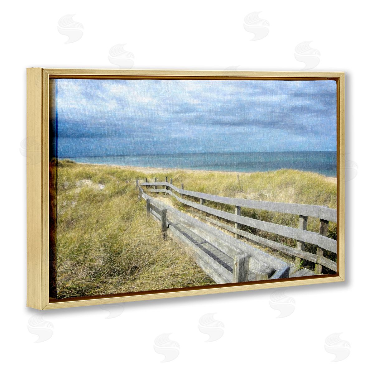 Sandy Boardwalk View Gold Floating Frame Canvas Wall Art, Home Decor by Graffi*tee Studios