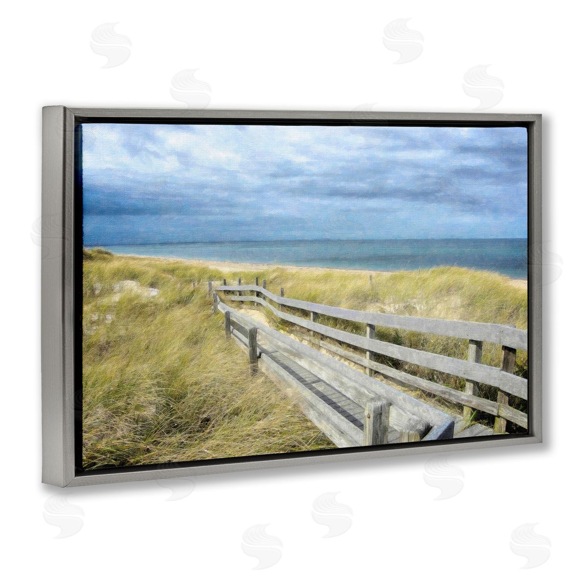 Sandy Boardwalk View Grey Floating Frame Canvas Wall Art, Home Decor by Graffi*tee Studios