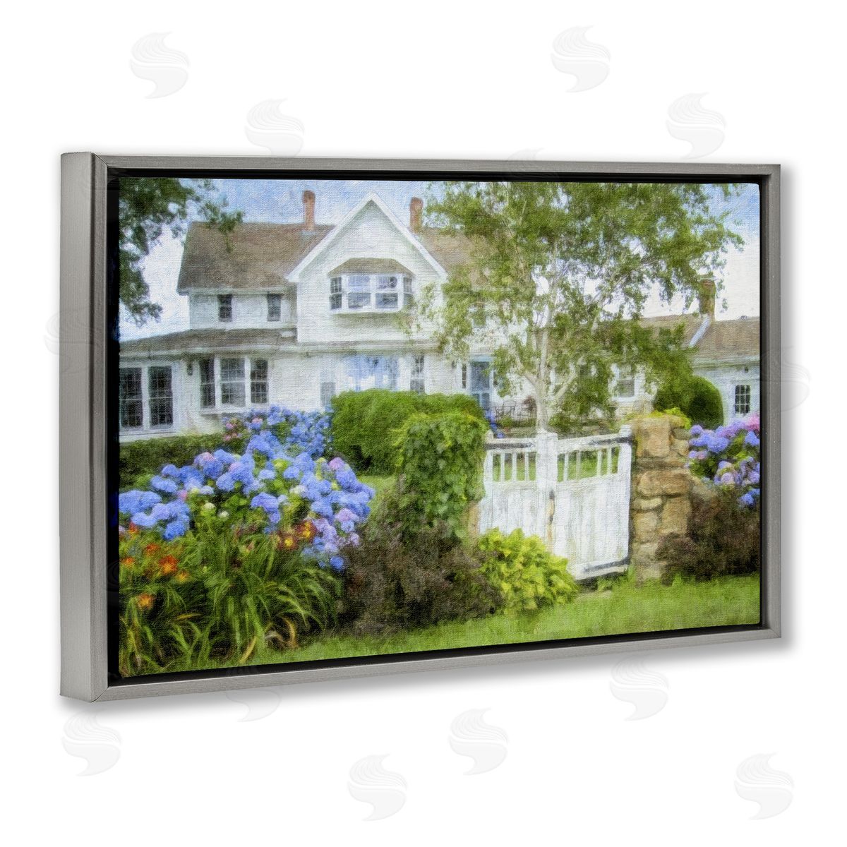 Beach Getaway Cottage Grey Floating Frame Canvas Wall Art, Home Decor by Graffi*tee Studios