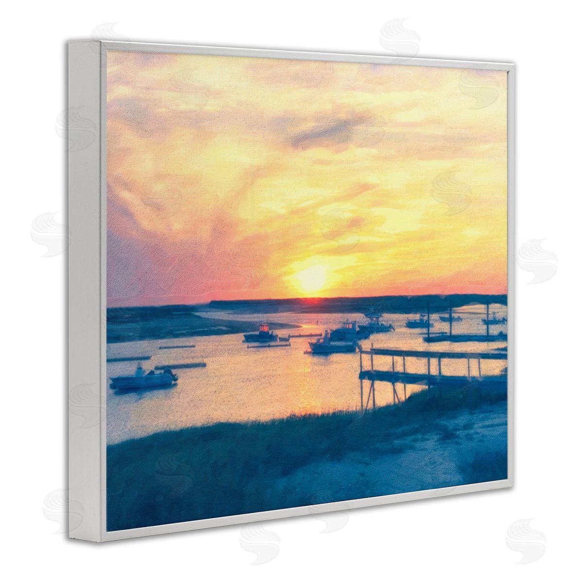 Boats Illuminated at Sunset White Frame Print Wall Art, Home Decor by Graffi*tee Studios