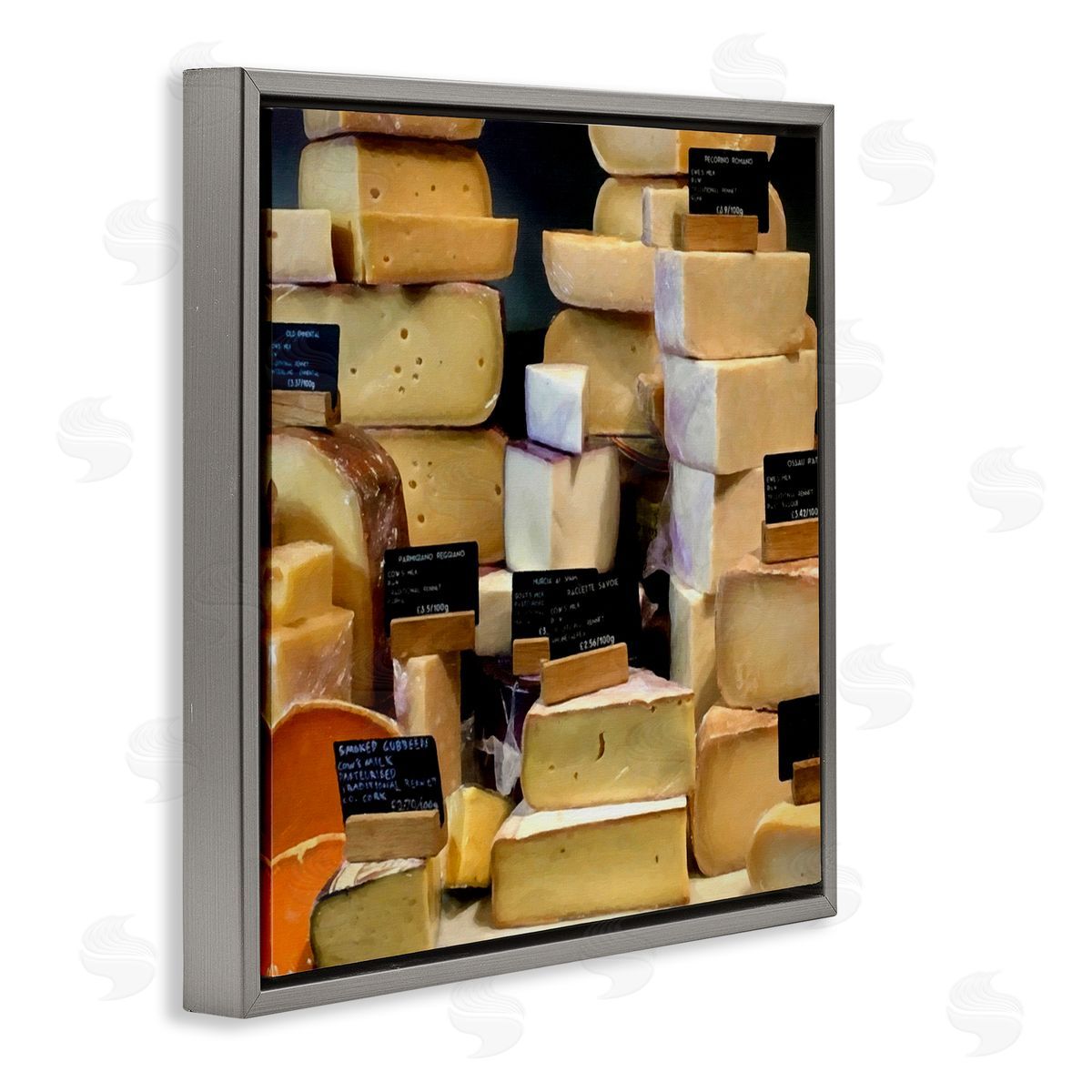 Graffitee Studios Various Cheeses Still Life Gray Floating Frame Canvas Wall Art Print