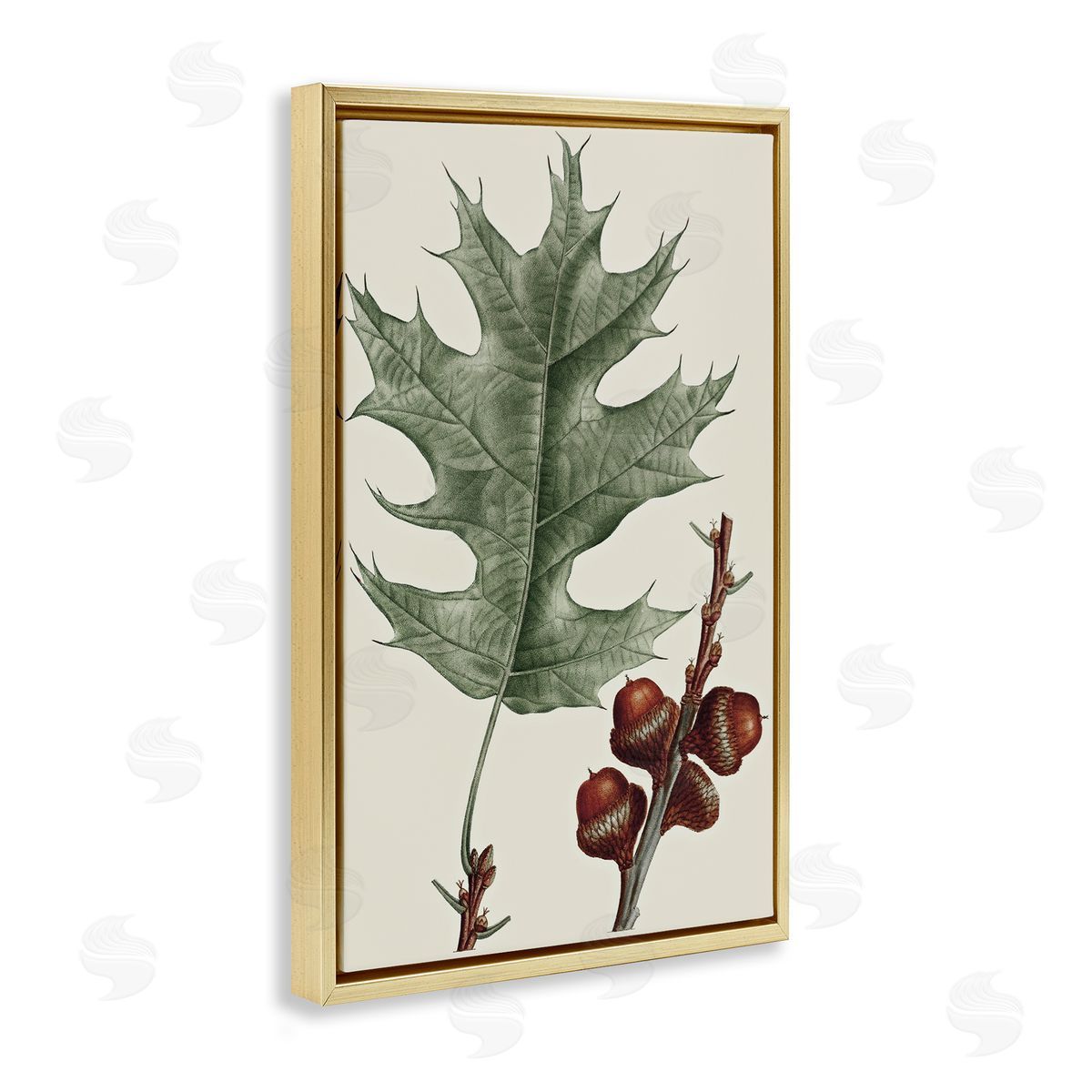 Vintage Black Oak Leaf Gold Floating Frame Canvas Wall Art, Home Decor by Graffi*tee Studios