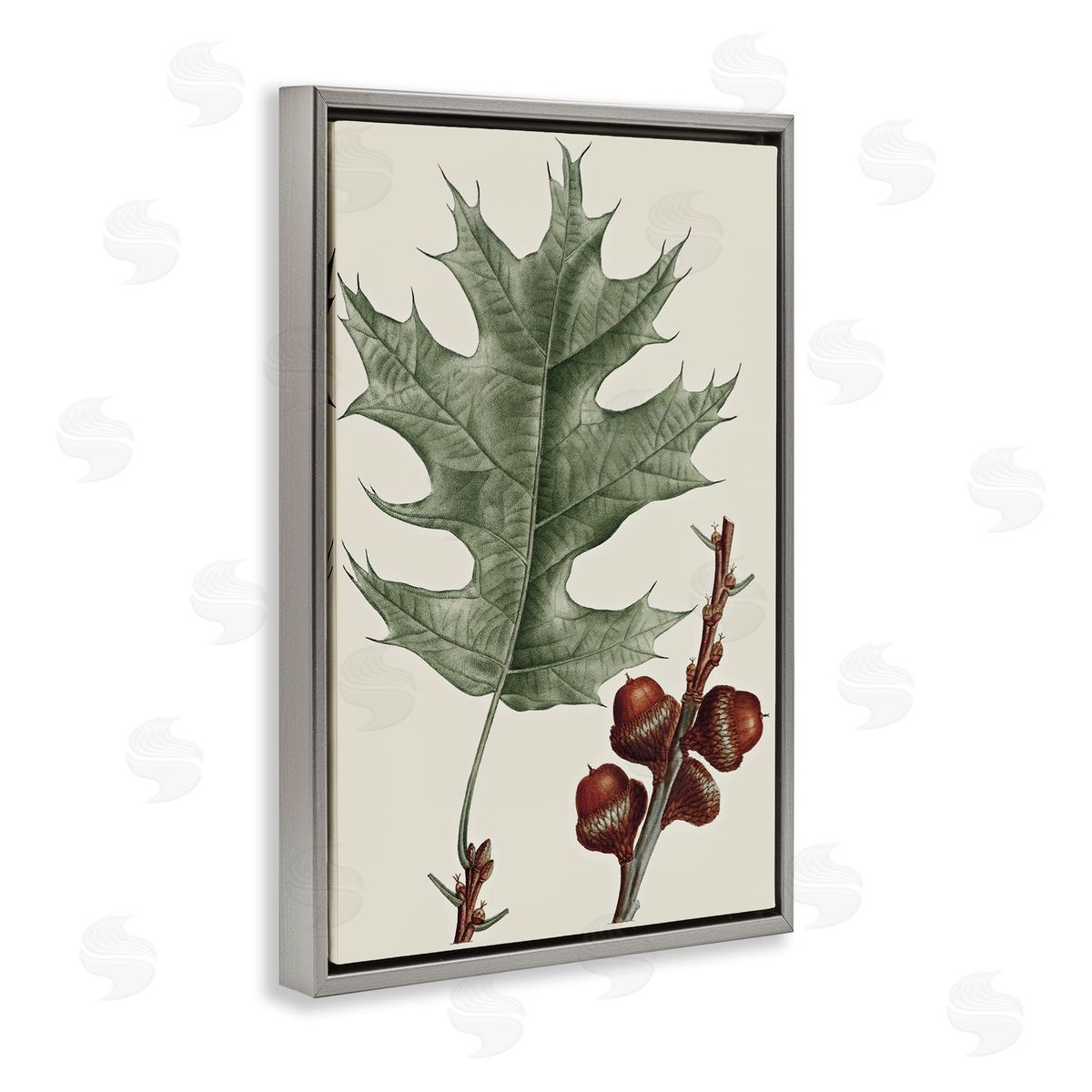 Vintage Black Oak Leaf Grey Floating Frame Canvas Wall Art, Home Decor by Graffi*tee Studios