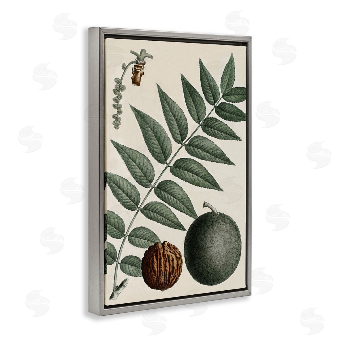 Vintage Walnut & Leaf Grey Floating Frame Canvas Wall Art, Home Decor by Graffi*tee Studios