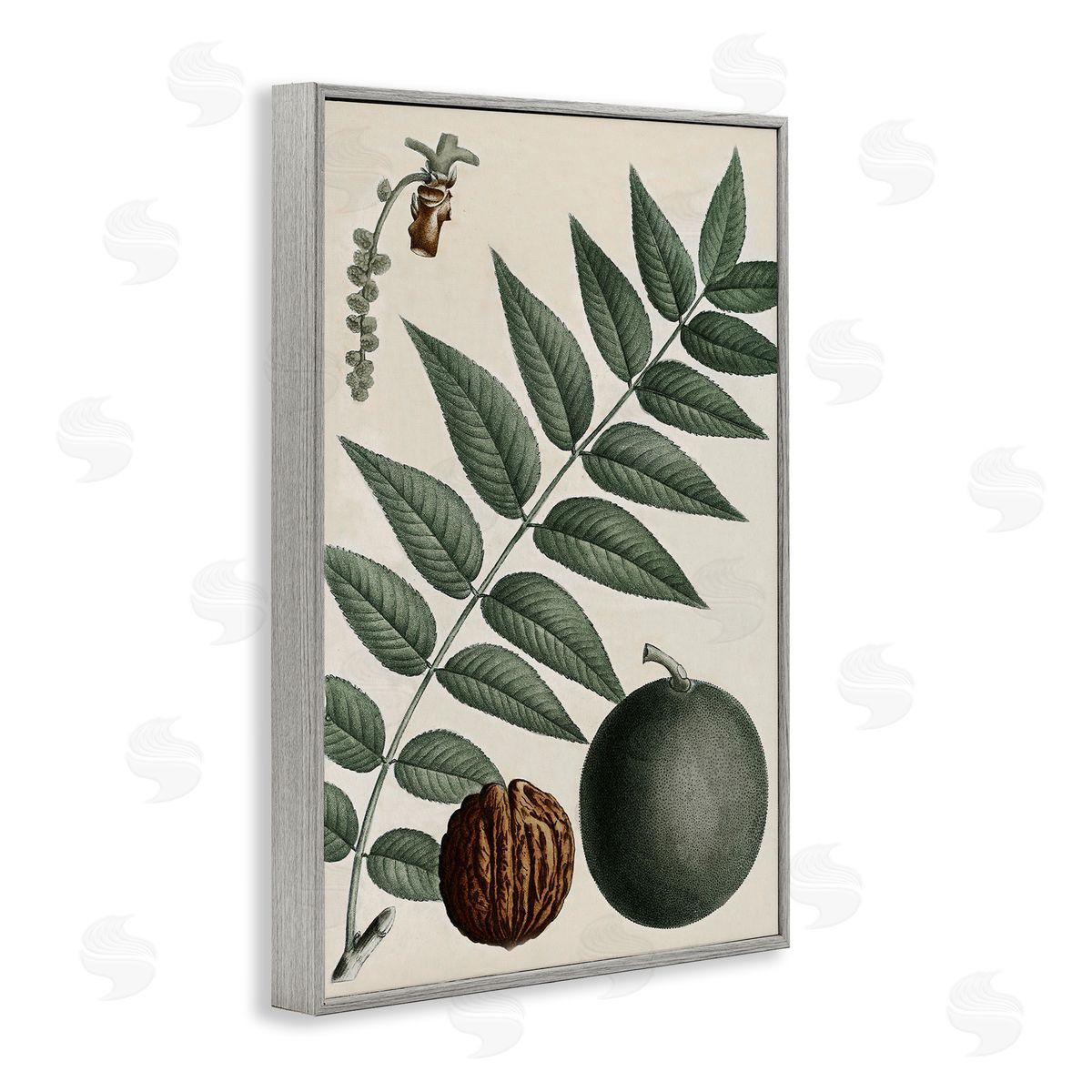 Vintage Walnut & Leaf Grey Frame Print Wall Art, Home Decor by Graffi*tee Studios