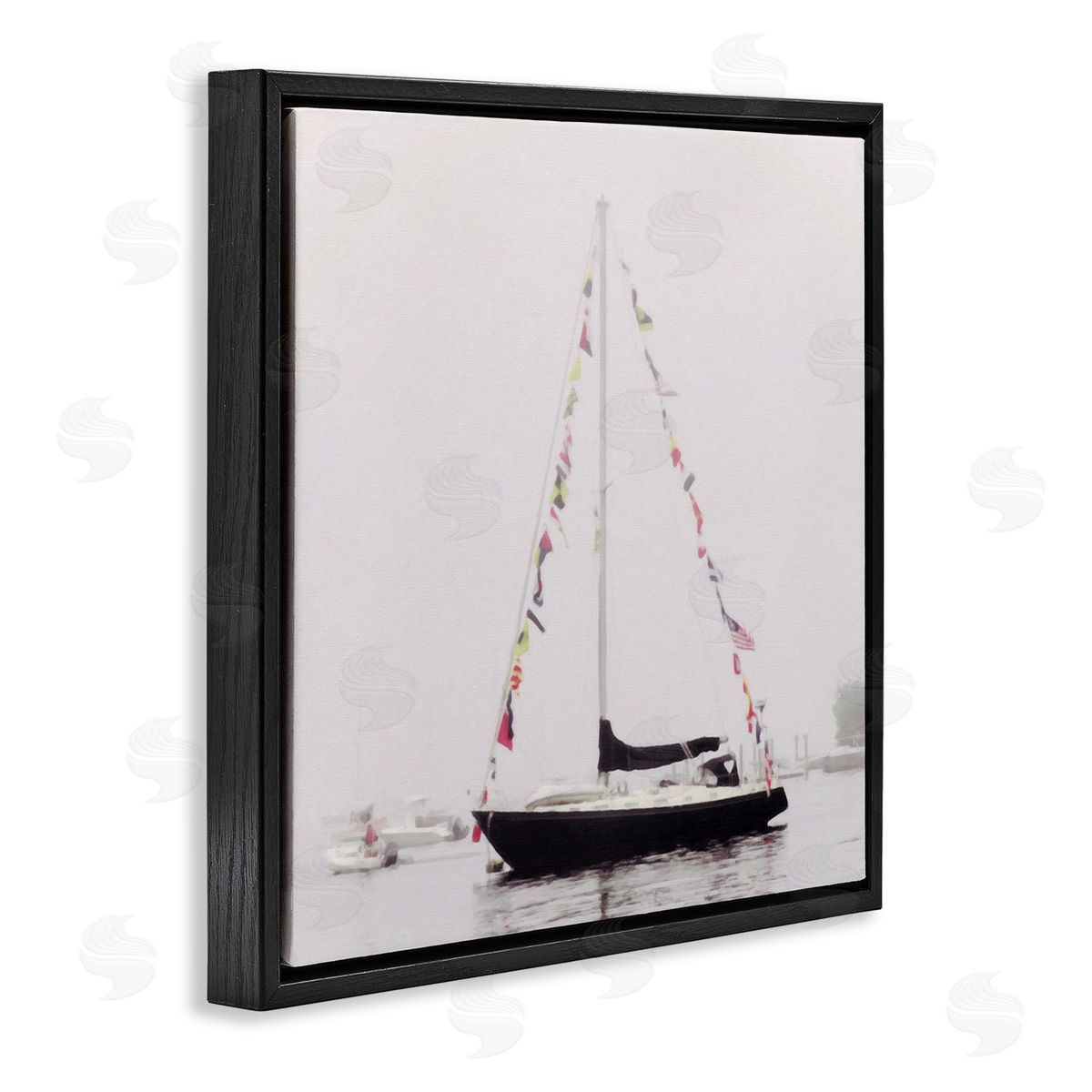 Graffitee Studios Sail Flags in Harbor Black Floating Frame Canvas Wall Art Print