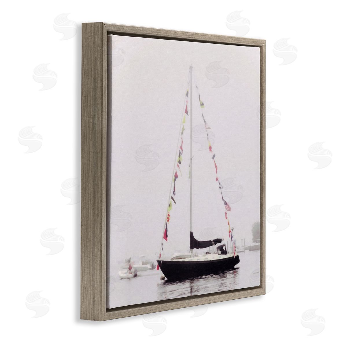 Graffitee Studios Sail Flags in Harbor Brown Floating Frame Canvas Wall Art Print