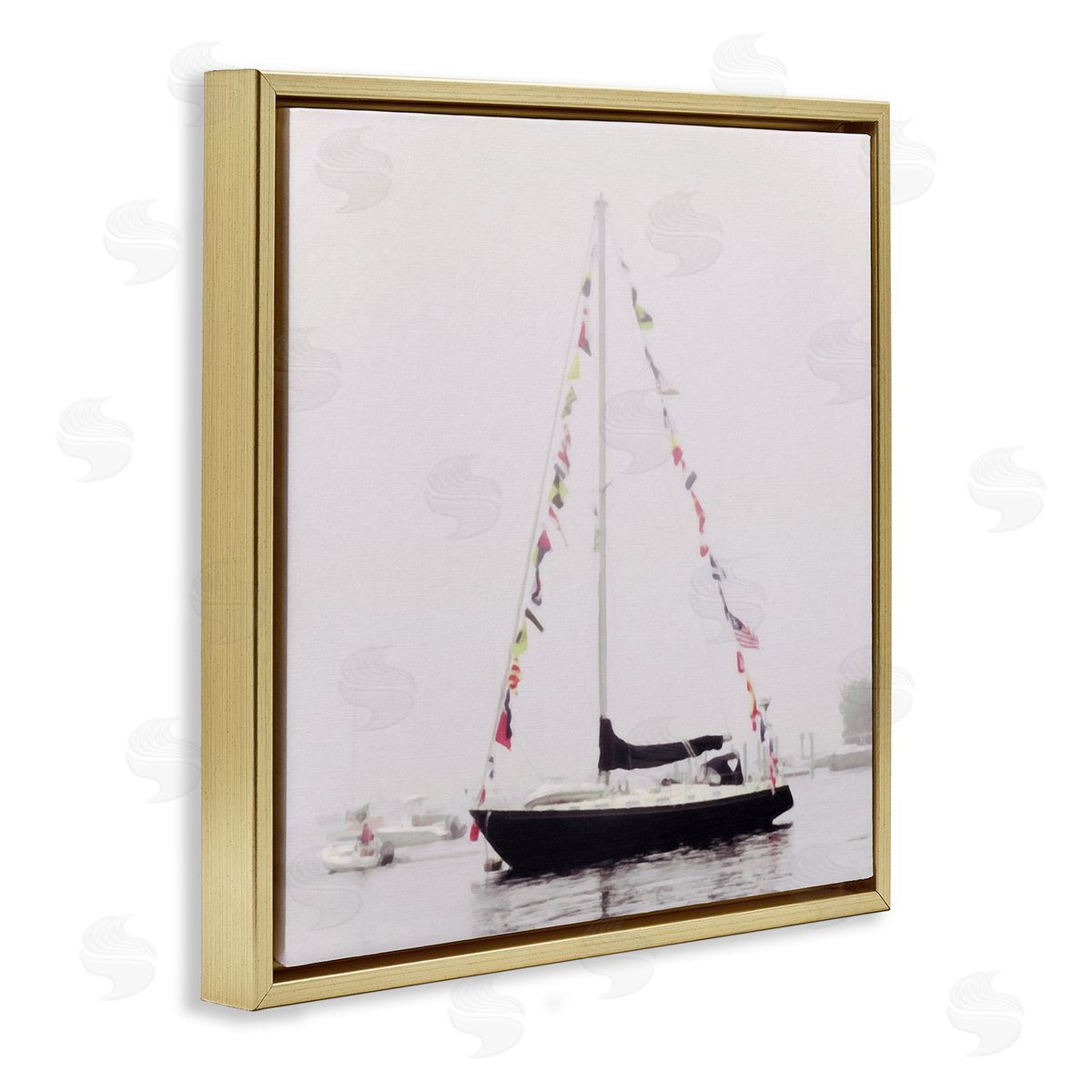 Graffitee Studios Sail Flags in Harbor Gold Floating Frame Canvas Wall Art Print