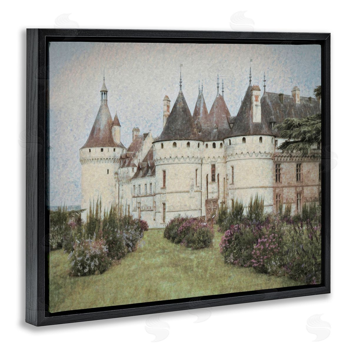 Graffitee Studios French Castle Landmark Black Floating Frame Canvas Wall Art Print