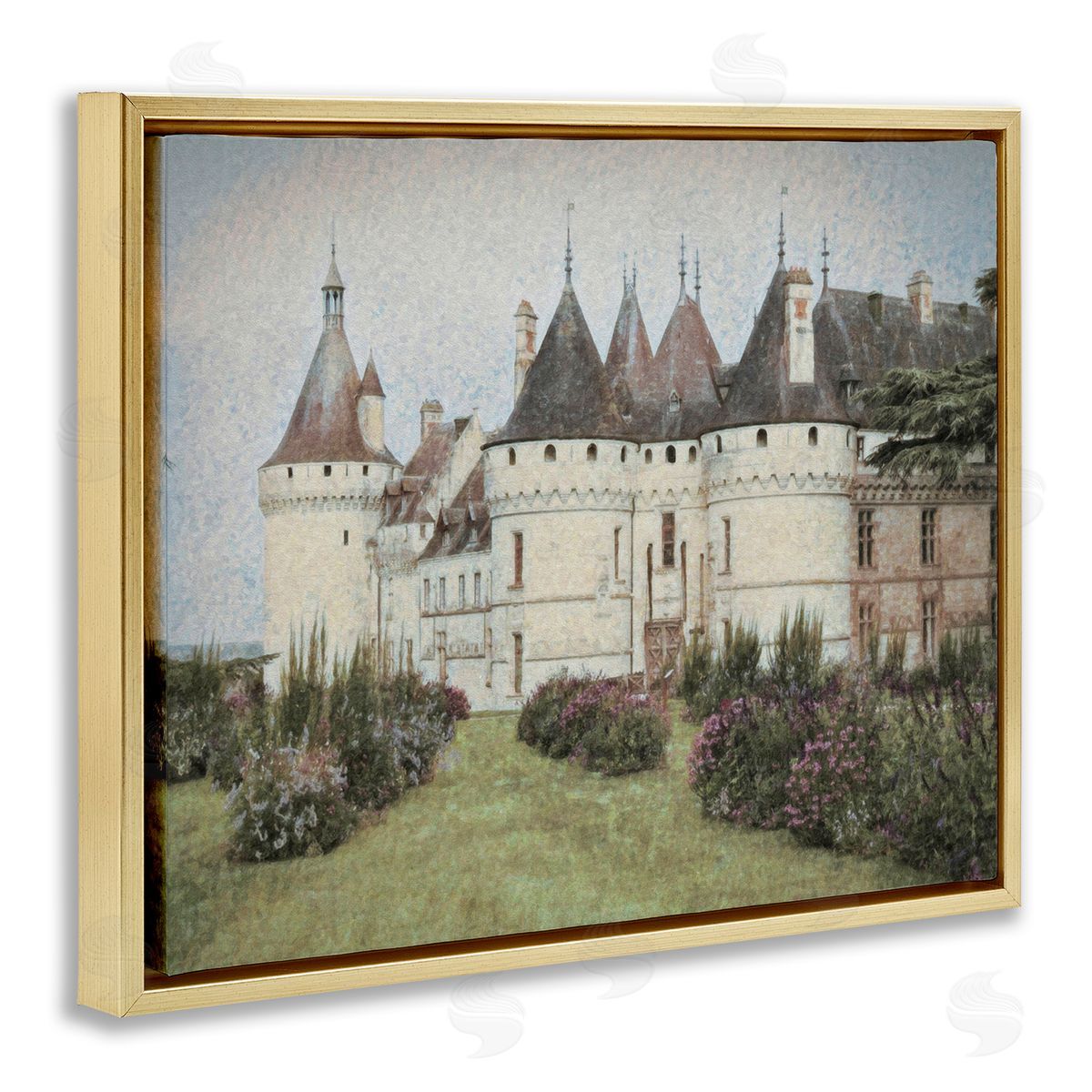 Graffitee Studios French Castle Landmark Gold Floating Frame Canvas Wall Art Print