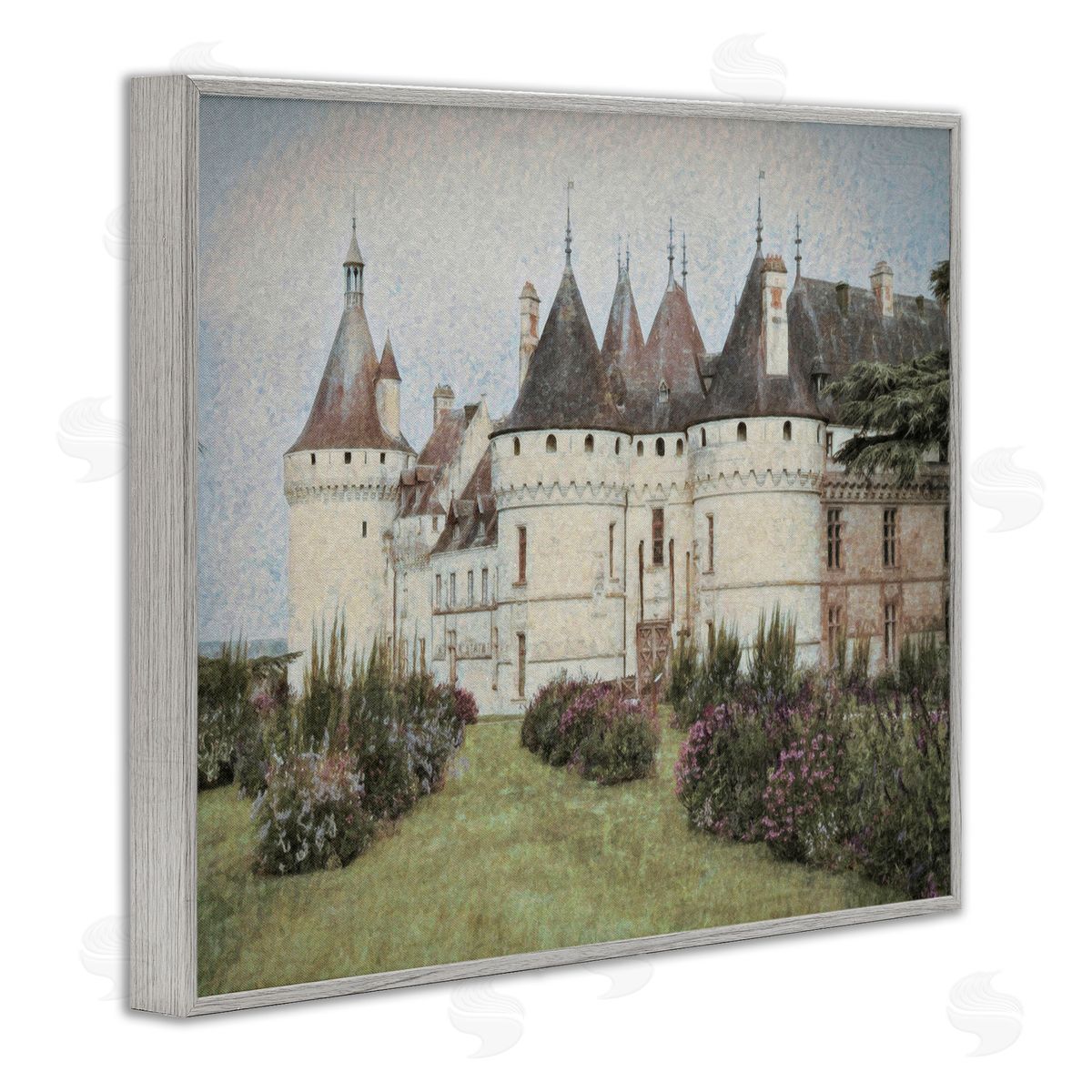 Graffitee Studios French Castle Landmark Gray Framed Giclee Wall Art Print