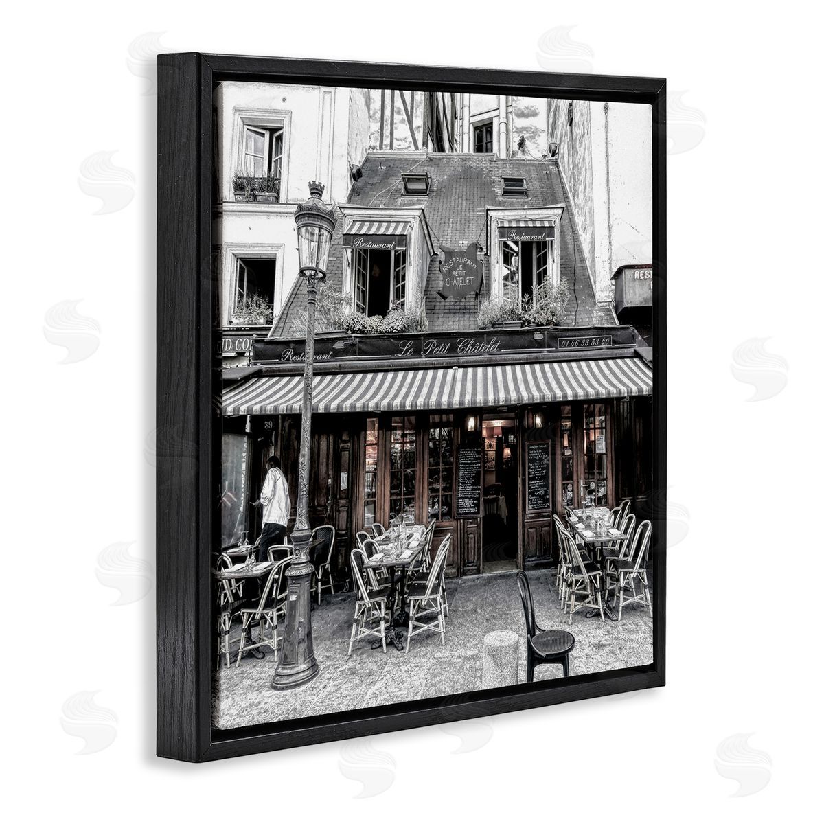 Graffitee Studios Sidewalk Café Bistro Black Floating Frame Canvas Wall Art Print