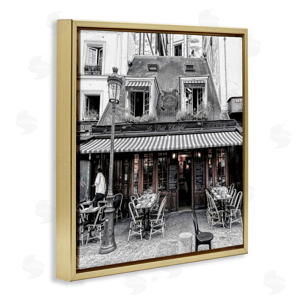 Graffitee Studios Sidewalk Café Bistro Gold Floating Frame Canvas Wall Art Print